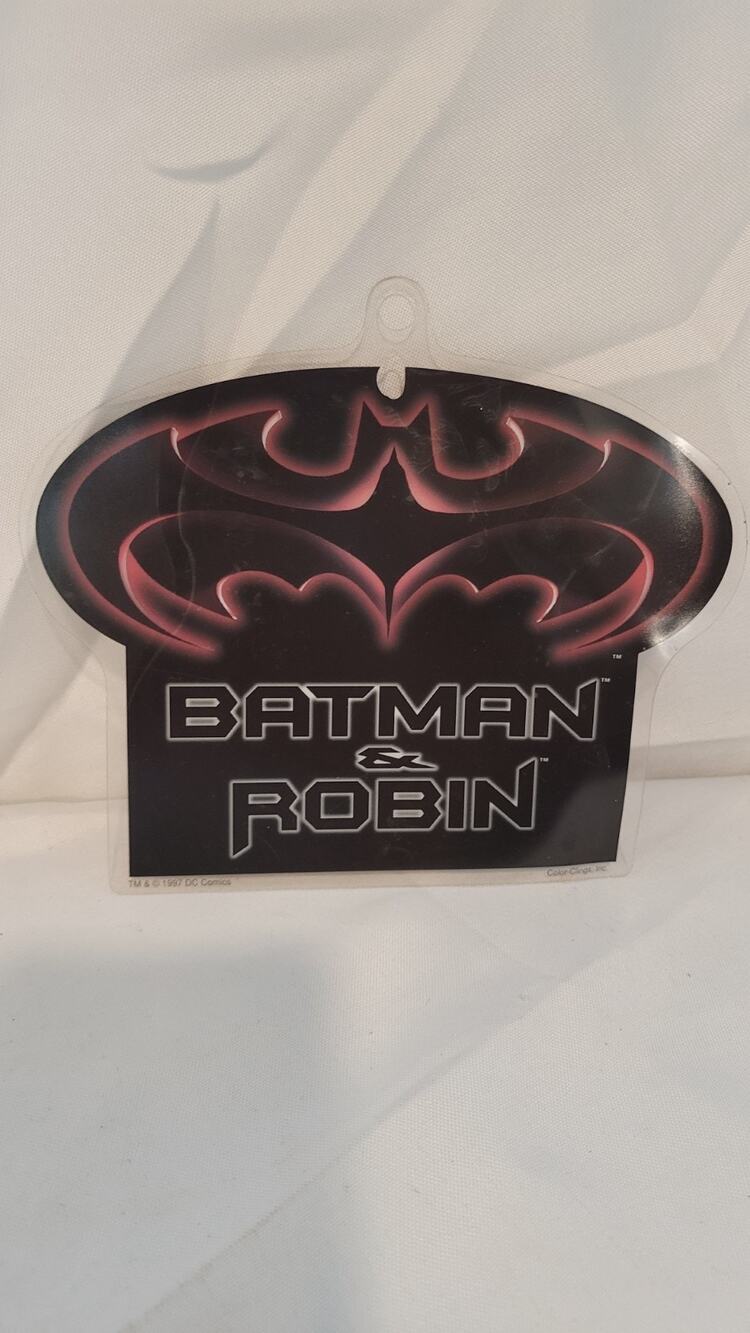 Vintage 1997 Batman & Robin Logo Window Cling Suncatcher DC Comics Color Clings